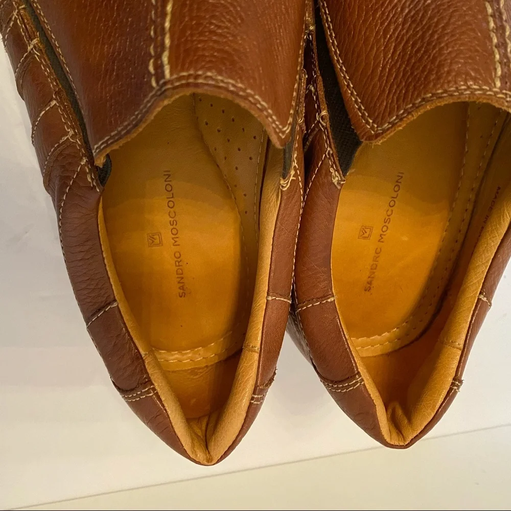 SANDRO MOSCOLONI MENS SHOES BROWN LEATHER SLIP ONS LOAFERS SIZE 11 D